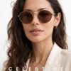 lunettes de soleil rondes rose gold femme monture métallique verres marron